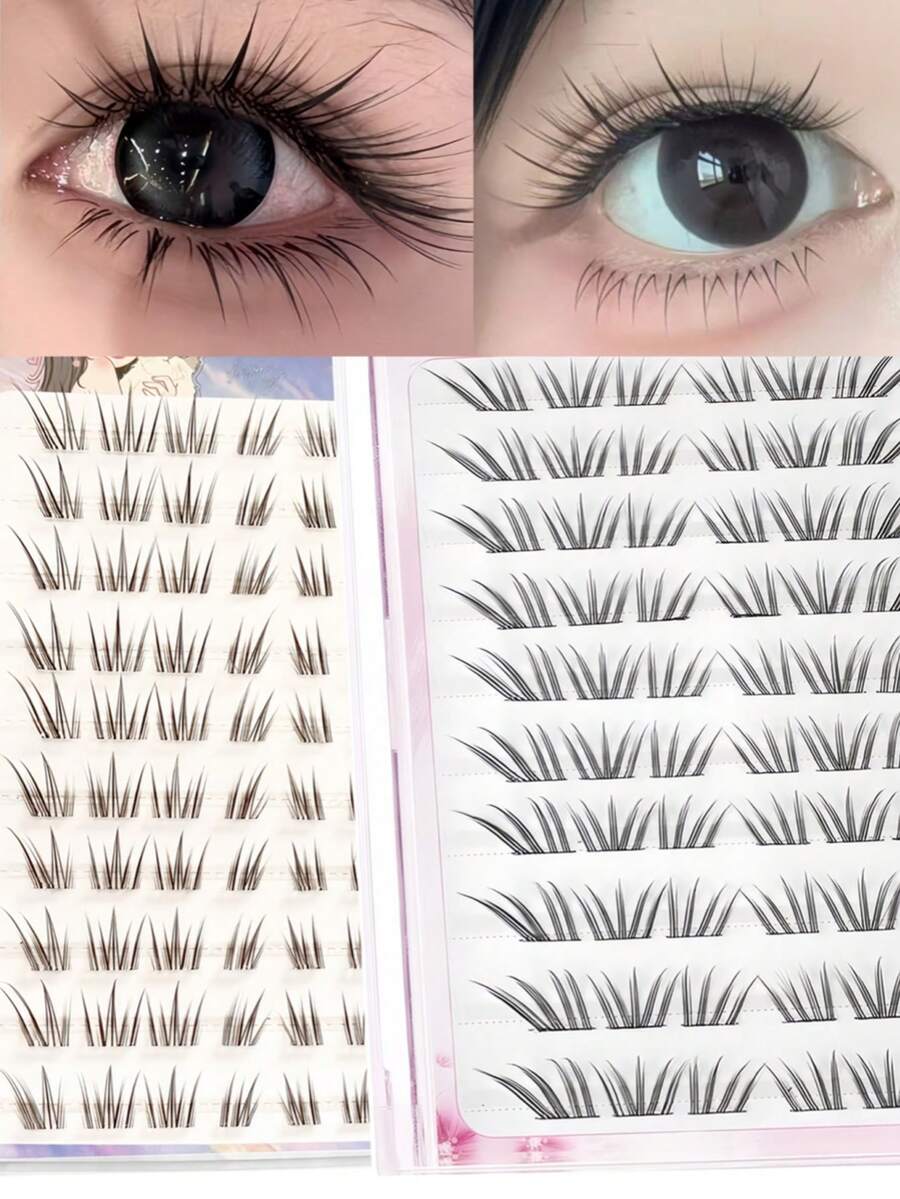 10 Rows Manga Lash Clusters Kit, Natural Look Individual Segmented Lashes, Clear Band Faux Mink Fiber, Daily Wear DIY Eyelash Extensions, Designed For Asian Eye Shapes - C - View 1