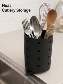 1pc Kitchen Utensil Holder With Drainage Spout, Sink Side Utensil Storage Box, Suitable For Forks, Spoons, Chopsticks And Kitchen Tools, Ventilated Countertop Storage Basket, Direct Drainage, Compact Kitchen Sink Storage Rack, Suitable For Home, Apartment, Dormitory Countertop Storage - View 9