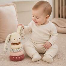 1pc Plush Animal Stacking Ring Toy, Bear/Rabbit/Dinosaur Soft Fabric Stacking Rings With Cotton Bottom, Multi-Material Tactile Sensory Educational Toy For Infants And Toddlers, Early Learning Play Toy, Baby Gift - Pink - View 10