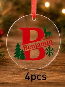 Custom Initial Name Christmas Ornament, Personalized Round Tree Hanging Decor, Festive Reindeer Snowflake Holiday Style, Customized Christmas Keepsake Gift, Customizable Family Name Ornament For Xmas Tree Decor, Christmas Decorations, Family Gifts - Style C - View 18