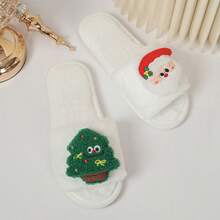 Cute Santa Claus Cotton Slippers For Women, Winter Indoor Home Use, Soft-Soled, Non-Slip, Skin-Friendly, Plush And Fluffy Slippers - White - View 4