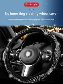 1PC New Multi-Color Car Steering Wheel Cover With Rhinestones, Elastic, No Inner Ring, Wavy Design, All-Season Universal, Hot-Stamping Rhinestone, Fashionable Anti-Slip Steering Wheel Protector - Multicolor - View 3