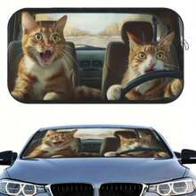 1pc Funny Cat Car Sunshade, Made Of Polyester Fiber, Durable 190T Material Blocks UV Rays And Heat, Car Interior Accessory, Suitable For Various Car Models Front Windshield, Provides Heat Insulation And Privacy Protection, Keeps Your Car Cool, Foldable For Easy Storage - Funny Cat - View 13