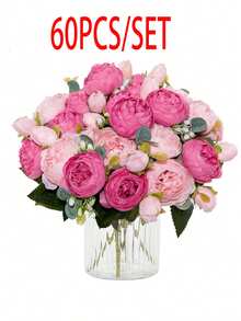 1/3/60pcs Artificial Peony Flower Bouquet, Faux Rose Bouquet, Bulk Exquisite Flower Arrangement, Silk Peony, Suitable For Home Party Wedding Decoration, Bridal Table Centerpiece, Valentine's Day Decor, Birthday Gift, Graduation Ceremony And More - Pink - View 10