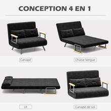 Sofá cama convertible 4 en 1 de 2 plazas con respaldo ajustable en 5 posiciones, 2 cojines, 102 x 73 x 81 cm, negro. - Multicolor - Ver 6