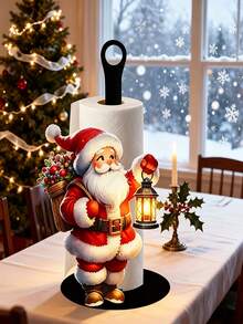 Christmas Decoration Kitchen Paper Towel Holder - Desktop Tabletop Roll Holder (Combines Display And Storage Functions), Fun Santa Claus Design, Suitable For Kitchen, Bathroom, Living Room And Dining Room, Decorative Ornament To Create A Cozy Christmas Atmosphere - Multicolor - View 3