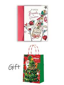 Christmas Greeting Card For Special Friends, Holiday Champagne Cocktail Christmas Card With Holly, Decorative Balls, Reindeer And Star Decorations, Holiday Handwritten Note Card, Christmas Gift For Wine Lovers And Good Friends, With Red Envelope - Multicolor - View 9