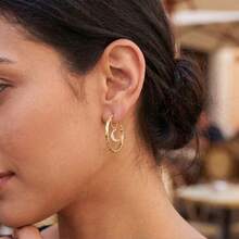 1 Pair Original 925 Sterling Silver Hoop Earrings For Women Hollow Star And Moon Earrings Cubic Zirconia Inlay Elegance Fine Jewelry Gifts - Gold - View 6