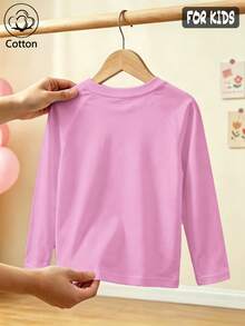 Girls Cotton Raglan Long Sleeve Tee, Autumn Winter Top With Floral Print & Sweet Saying, Cute Girly Preppy Style - Light Wine Red - View 4