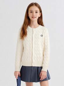 Balabala Stylish Tween Girl Knit Cardigan Soft Warm Sweater Base Top For Toddler Boys & Girls Winter - White Tone - View 1