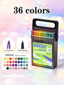 36/24/18/12 Colors. Starlight Dual-Tip Acrylic Glitter Markers, Large Capacity Art Markers, Opaque And Blendable, Suitable For Students, Suitable For Student Notes, Student Stationery. Art Student Set. - Double-ended Marker - View 9