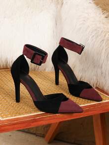 Zapatos de tacón alto de aguja con punta puntiaguda elegantes para mujer, zapatos de noche de vamp bajo a la moda, versátiles para fiestas y oficina - Burdeos - Ver 4