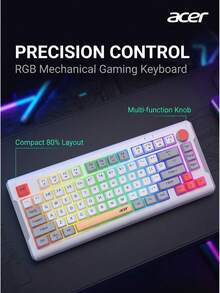 Acer Mechanical Feel Backlit Keyboard, Wireless Bluetooth Tri-Mode, Silent Office, Compact & Portable, Compatible With Tablet/Phone/Laptop (Wired Version Optional) - View 7