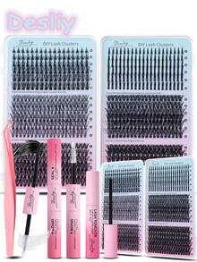 6-Piece 1-Set D Curl Cluster False Eyelashes Kit, Includes Glue (Bonding & Sealing), Remover, Tweezers, Mixed Styles, Suitable For Beginners DIY Home Use, Applicable For Wedding/Daily/Travel/Gift, Single Cluster False Eyelashes - Baby Blue - View 22