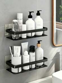 1/2 Wall-Mounted Shower Caddy, Large Capacity, No Drilling Required For Installation, Adhesive Bathroom Shower Rack, Bathroom Kitchen Floating Shelf, Rust-Resistant And Durable, Space-Saving, Easy To Install, Can Store Toiletries, Cosmetics And Miscellaneous Items, Smooth Surface, Suitable For Bathroom, Toilet, Vanity, Shower Room And Other Places, Bathroom Accessories, Bathroom Tools, Bathroom Supplies. Outdoor Storage Cabinet Rack, Cosmetic Storage Rack - Style-2 - View 5