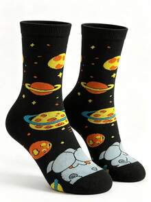 1 Pair Women's Black Planet Pattern Soft Comfortable Cute Fun Casual Shoes, Suitable For Home Leisure, Outings And Parties - Black - View 10