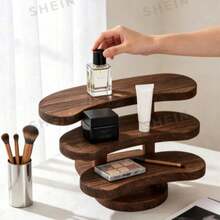 1pc Vintage Solid Wood Desktop Storage Rack, Used For Perfume And Cosmetics Storage, Multi-Layer Vintage Solid Wood Cosmetics Storage Rack, Perfume, Skincare And Jewelry Display Rack - Coffee Brown - View 4