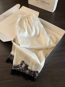 Light Luxury Sweet Solid Color Lace Trim Pajamas Women's New 2 Pieces Set Loungewear - White - View 3