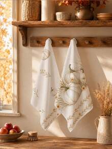 2PCS Kitchen Towels Autumn Pumpkin Plant Illustration Print 40*60cm Minimalist Style Rectangular Microfiber Kitchen Towels, Dish Cloths, Tablecloths, Hand Towels, Bathroom Kitchen Decor, Home Decor, Housewarming Gift For Neighbors, Perfect For Kitchen And Bathroom Use, Suitable For Housewives And Family Gatherings, High Cost-Performance, Home Essential - Apricot - View 10