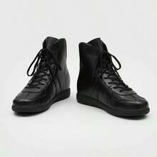 Men's Black Fashion Lace-Up Low-Top Flat Casual Sports Shoes - Black - View 3
