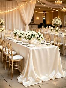 102 X 58 Inch Satin Tablecloth, Rectangular Bed Skirt, Silky Fabric, Champagne Color Party Tablecloth Suitable For Rectangular Dining Tables, Parties, Holidays, Weddings (Ivory White) - Beige - View 6