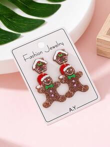1 Pair Christmas Sparkling Cute House Gingerbread Man Design Women's Fashion Jewelry Earrings, Perfect Gift For Holiday Party - Multicolor - View 2