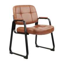 Big And Tall 500 Lb Waiting Room Chairs With Padded Armrests And Sled Base, Leather Stationary No Wheels Office Guest Chair For Reception Lobby Home And Meeting Conference, Brown - Brownseldbase - View 2