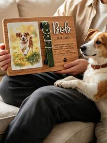 Personalized Custom Pet Memorial Plaque With Photo & Collar Clip, Engraved Name/Life Years/Quote, Wooden Base, Photo Slot, Collar Holder – Perfect For Home Decoration, Keepsake Gift For Pet Lovers (Dog/Cat Owners) - Brown - View 3