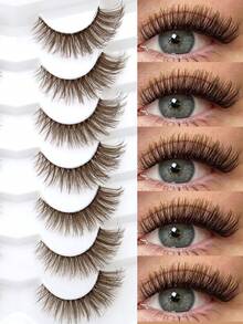 7 Pares de Cílios Postiços 3D Fofos Estilo Raposa Marrom, Cauda de Olho de Raposa C-Curl Colorida, Volumosos, Encaracolados, Macios e Leves, de Pelo Sintético de Vison, para Palco e Presente de Natal - Castanho - Visão 2
