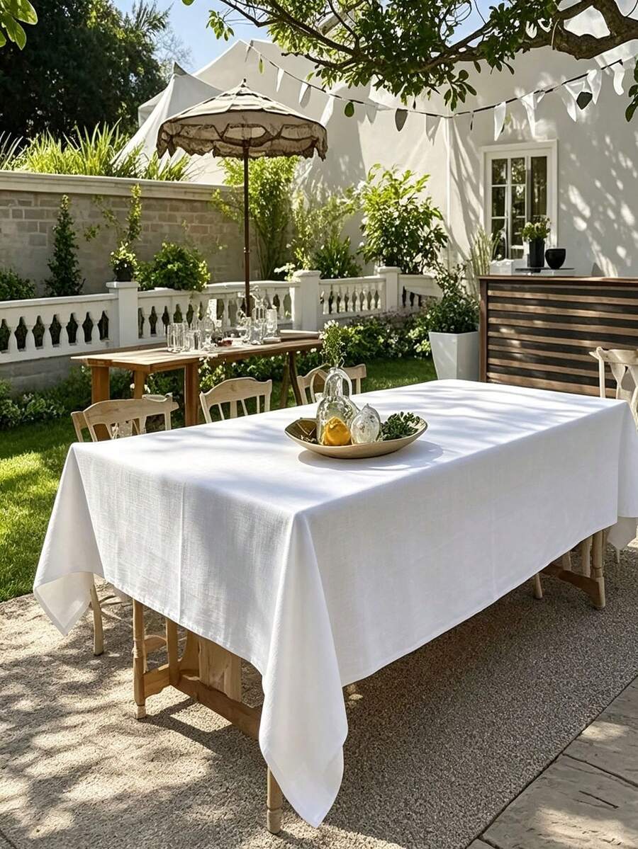 1pc Elegant White Rectangular Tablecloth - Perfect For Weddings, Parties And Outdoor Events Christmas Halloween Decoration - Durable Polyester, Multiple Sizes Available 59*102in