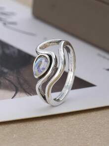 ZHIXUN 1pc Minimalist Design Shiny Synthetic Moonstone Women's Ring, Suitable For Daily Office, Garden Picnic And Cozy Date Night - Ring - View 7