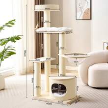 Solid Wood Cat Tree For Small Spaces, Suitable For Large Cats, With Integrated Cat Nest And Scratching Posts - Solid Wood Multi-layer Board Cat Tree Model a - View 7