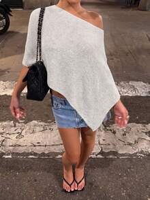 GLAMMY Women's Sexy Y2K Style Sequin Tassel Hollow-Out Solid Color Lightweight Knit Shawl Top, Asymmetrical Hem. White Shiny Sequin Beach Cover-Up, Suitable For Night Out, Nightclub Party, Music Festival, Country Concert, Daily Street Style - Beige - View 8