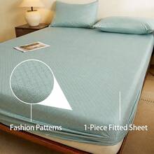 1pc Waterproof Fitted Sheet (Pillowcase Not Included) Fashion Pattern Multi-Color Options Waterproof Mattress Protector Soft Easy To Clean Comfortable Student Dorm Bedroom Hotel Bedding All Season Use - Denim Blue - View 12