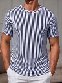 Men's Summer Round Neck Casual T-Shirt Loungewear Top - Blue - View 2