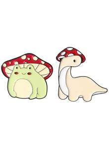 2pcs Cartoon Cute Mushroom Dinosaur Frog Shaped Brooch, Alloy Metal Badge, Clothing Accessory, Bag Decoration - Multicolor - View 11
