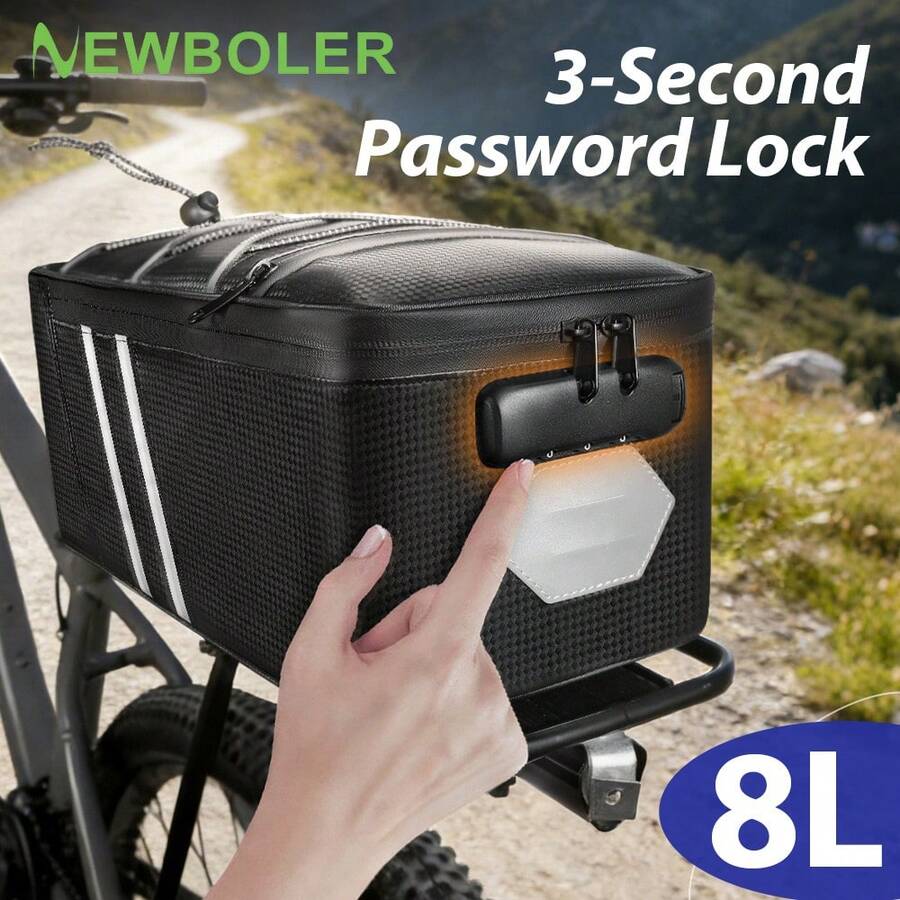 NEWBOLER Bicycle Rear Seat Bag With Password Lock 8L Large Capacity Bike Bag Bike Trunk Pannier Bag Cycling Bicycle Bag Accessories