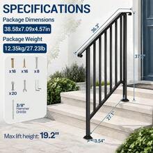 2-Pack Outdoor Handrails – Heavy-Duty Steel Stair Railing For 2-5 Steps, Weatherproof For Porch, Deck & Entryway - 3-step - View 2