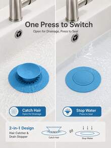 Universal 2-In-1 Kitchen Sink Drain Stopper With Premium Silicone Filter, Anti-Clogging Pop-Up Drain Plug, Hair Catcher For Bathtub, Shower And Sink - Multicolor - View 4