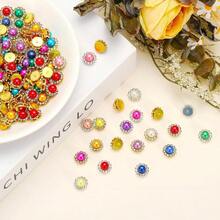 50/100pcs Sunflower Crystal Decorations, 12mm Round Pearl Sewing Buttons With Gold Base, Suitable For DIY Clothing Decoration, Handbags, Hats, Accessories And Jewelry Making - Pearl - View 3