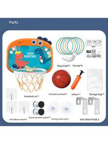 Adjustable Wall-Mounted Kids Basketball Hoop Set, Suitable For 3-8 Years Old, Cartoon Animal Design, Multi-Function Shooting And Ring Toss Game, Foldable And Easy Storage, Indoor/Outdoor Parent-Child Sports Toy, Suitable For Boys And Girls - Multicolor - View 10