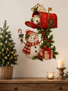 1pc Christmas Snowman & Mailbox Wall Sticker, Cute Snowman With Letters Holly & Gift Box Wall Decal, Self-Adhesive Removable Waterproof PVC Peel And Stick Wall Decor For Living Room Bedroom Entryway, Holiday Home Decoration - Christmas Snowman Mailbox Theme - View 7