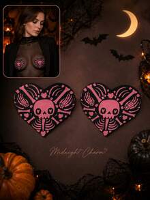 1 Pair Cute & Funny Skull Nipple Covers, Gothic Style, Suitable For Halloween - Multicolor - View 1