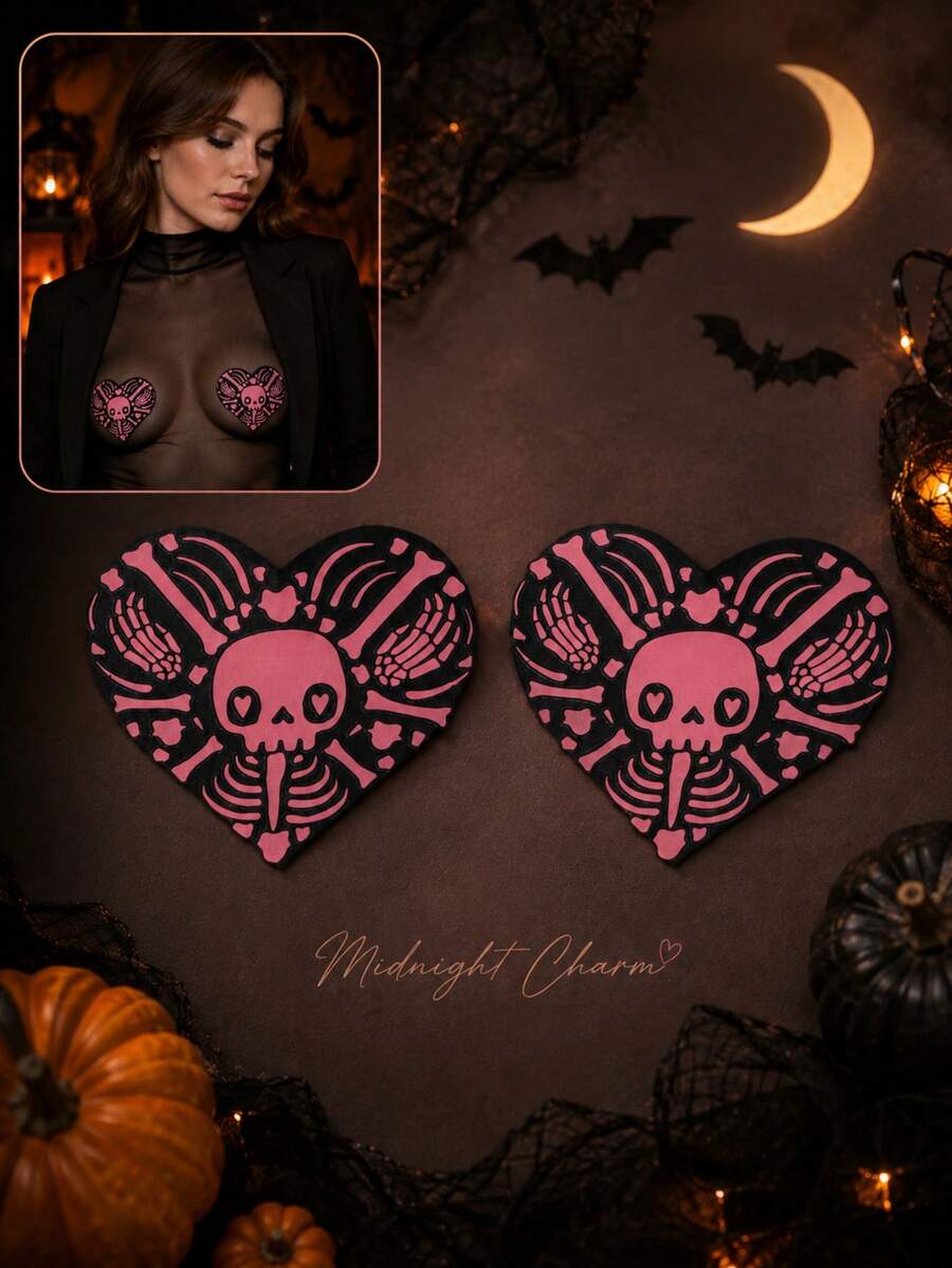 1 Pair Cute & Funny Skull Nipple Covers, Gothic Style, Suitable For Halloween - Multicolor - View 1