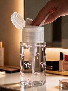 Botella de viaje recargable de PET transparente con patrón de lazo y corazón, dispensador de desmaquillante con bomba portátil de 3.38oz/6.76oz, apta para quitaesmalte, tónico y desmaquillante, diseño de tapa redonda, lavable a mano, reutilizable, botella de desmaquillante - Multicolor - Ver 1
