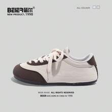 BEIER Women's Colorblock Cartoon Casual Shoes, Patchwork Sports Lace-Up Round Toe Low-Top Leather Flat Sneakers - Baby Pink - View 10