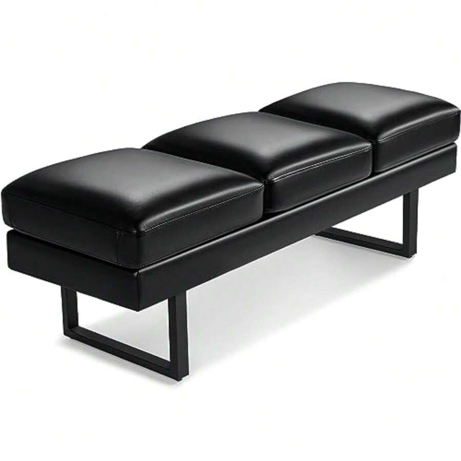 Waiting Room Chairs Faux Leather Office Guest Chair, 59.6 Inches Conference Room Chairs 3 Seats Upholstered Reception Bench, Lobby Furniture For Salon And Shop, Black - Black - View 1