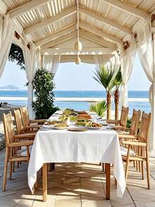 1pc Elegant White Rectangular Tablecloth - Perfect For Weddings, Parties And Outdoor Events Christmas Halloween Decoration - Durable Polyester, Multiple Sizes Available 59*102in - Multicolor - View 10