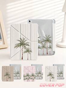 1pc Vintage Striped Palm Tree Y-Fold Protective Case, Compatible With IPad 11(A16)2025(11-Inch)/Pad Air7(M3)2025(11-Inch)/Pad 10th Gen 2022(10.9-Inch)/Mini6 2021(8.3-Inch), Multi-Angle Y-Fold Stand, Shockproof Protection, Pencil Slot, Auto Wake/Sleep, Coastal Vacation Style Exquisite Tablet Accessory - Multicolor - View 2