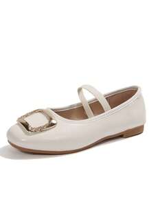 2026Women's Spring New ArrivalTrendsGold Chain Elegant Slip-On Loafers,Lightweight, Comfortable, VersatileRubber Flat Shoes - Beige - View 3